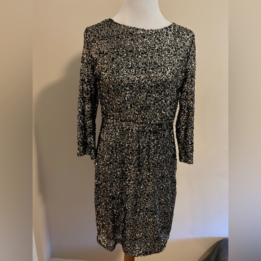 Black w gold sequins long sleeve dress